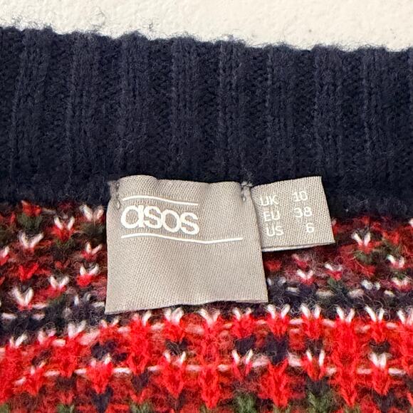 ASOS Sweater Womens US 6 Navy Fair Isle Reindeer Snowflake Christmas Cropped - Picture 6 of 10